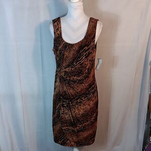 Elegant Brown and Black Animal Print Sleeveless Midi Dress